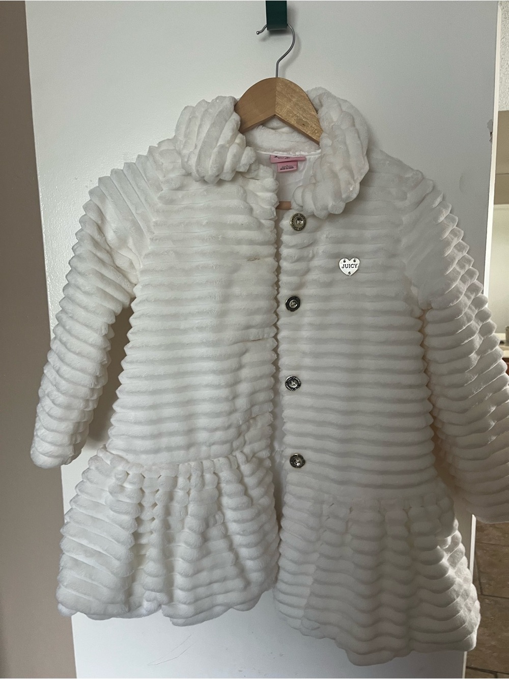 Juicy Couture White Textured Plush Peplum Coat